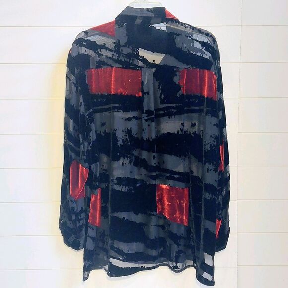 Chicos Design Burnt Velvet Silk Blend Shirt Women's Sz 3 Button Up Blouse Artsy - Picture 4 of 8